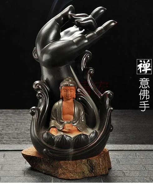 

TOP BUSINESS GIFT # HOME OFFICE "CHAN " BUDDHA SAND-FIRED PORCELAIN POTTERY SMELL REMOVING BURNER INCENSE BURNER + FREE INCENSE