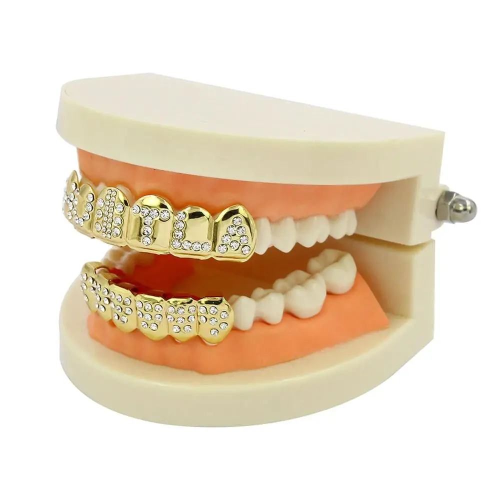 iced out Teeth Grillz Hip Hop Gold letter Dental Grills Mouth Punk Caps Cosplay Party Tooth Rapper for men women Gift | Украшения и