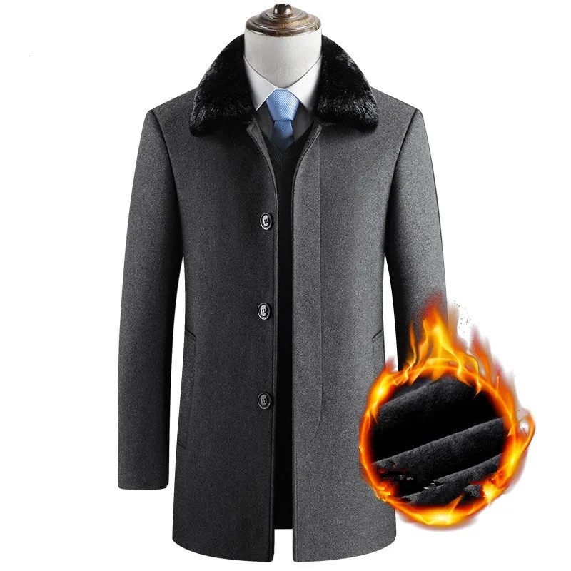 

New Winter Fleece Jackets Woolen Coat Men Casual Slim Thick Warm Windbreaker Jacket Long Section Overcoat Peacoat Trench Jacket