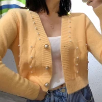 womens sweaters western fashion short beaded female autumn 2021 solid color twist temperament thinner knitted cardigan tide