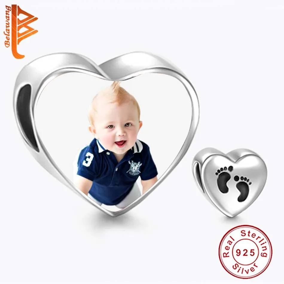 BELAWANG 100% 925 пробы серебряные Детские след сердечными амулетами соответственные