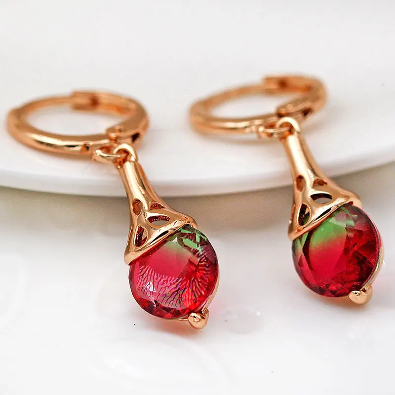 Женские богемные серьги-подвески роскошные золотые серьги с красным цирконом