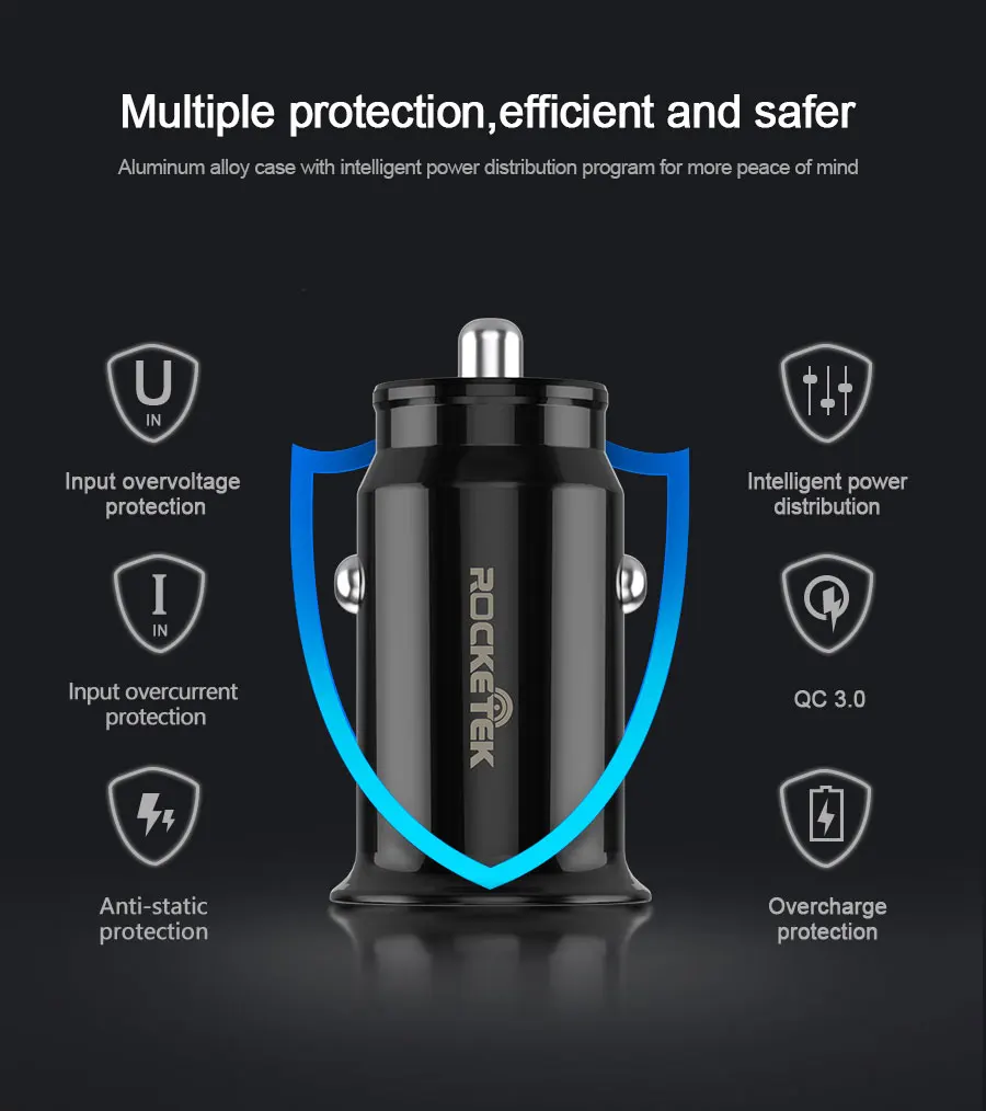 Автомобильное зарядное устройство Rocketek mi ni USB Quick Charge 3,0 Автомобильное зарядное устройство для iPhone samsung Xiaomi mi QC3.0 QC Быстрая зарядка для мобильных телефонов
