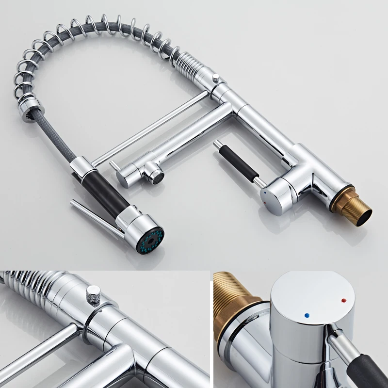 Хромированный пружинный вытяжной смеситель для кухонной раковины Смеситель