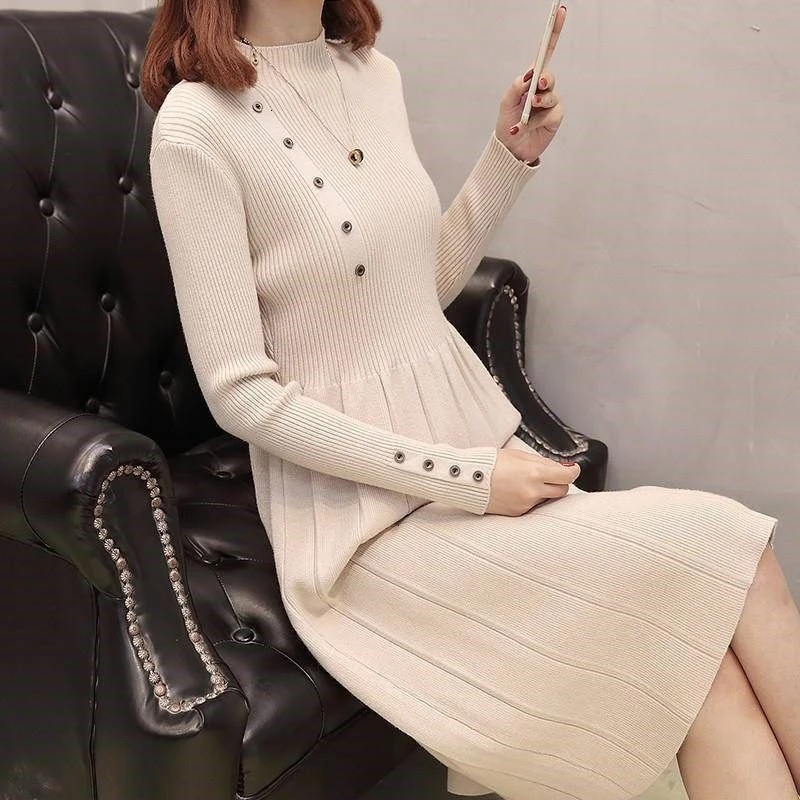 Женское трикотажное платье-свитер Leiouna повседневное однотонное длинное платье с