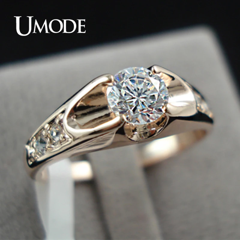 UMODE модное розовое золото цвет обручальные кольца для женщин обручальное кольцо с высшего класса AAA CZ Кристалл Прекрасный Bague Femme AJR0064
