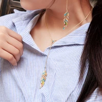simple feather crystal pendant necklace women fashion multicolor alloy clavicle chain girl jewelry accessories