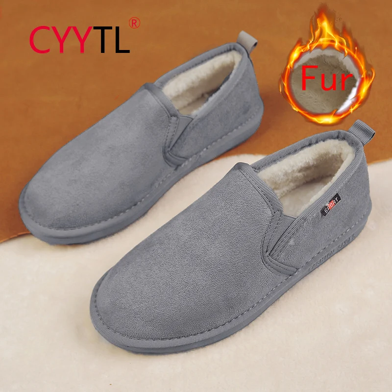 

CYYTL Men's Slip On Boots Fur Lining House Shoes Anti-slip Sole Indoor Outdoor Moccasin Loafers with Soft Cotton Upper Booties