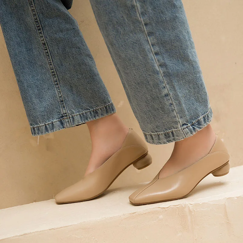 

RIZABINA Women Fashion Pumps Shoes Square Head Special Heel Shoes Women Vintage Real Leather Grandma'S Style Footwear Size 33-43