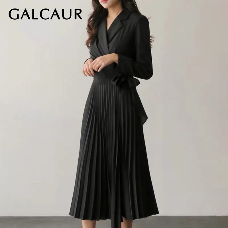 GALCAUR Less Is More платье с бантом для женщин v образный вырез длинный рукав высокая