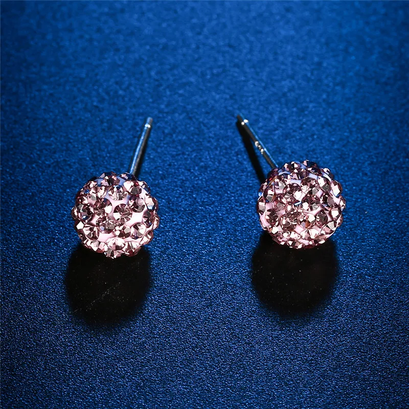 GAGAFEEL 8MM 925 Sterling Silver Ball Earrings Ear Studs Full CZ Zircon Earrings for Women OL Style Jewelry Accessories