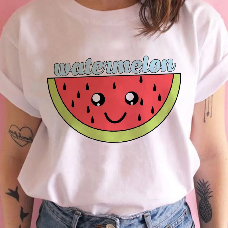 

Summer Watermelon Pineapple Printed Fruit Basic Tops T-Shirt Women T-shirt Graphic Sleeve Womens Clothing Tee Female tshirt Girl