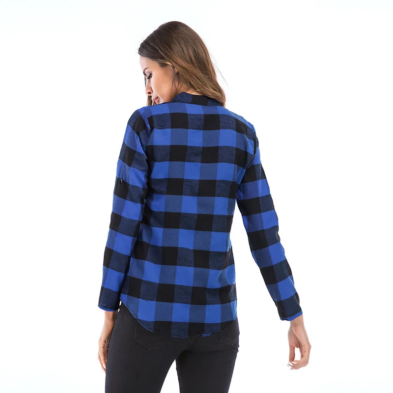 

2021 Spring Autumn Plaid Women Blouses Plus Size 5XL Check Shirt V Neck Long Sleeve Female Vintage Shirts Loose Casual Lady Tops