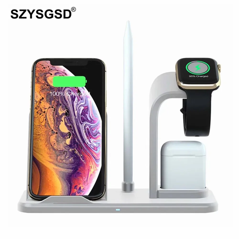 3 в 1 беспроводная зарядная подставка для Apple Watch 4 3 2 зарядная станция для iPhone XS XR X 8 samsung 10W быстрая Беспроводная зарядная панель