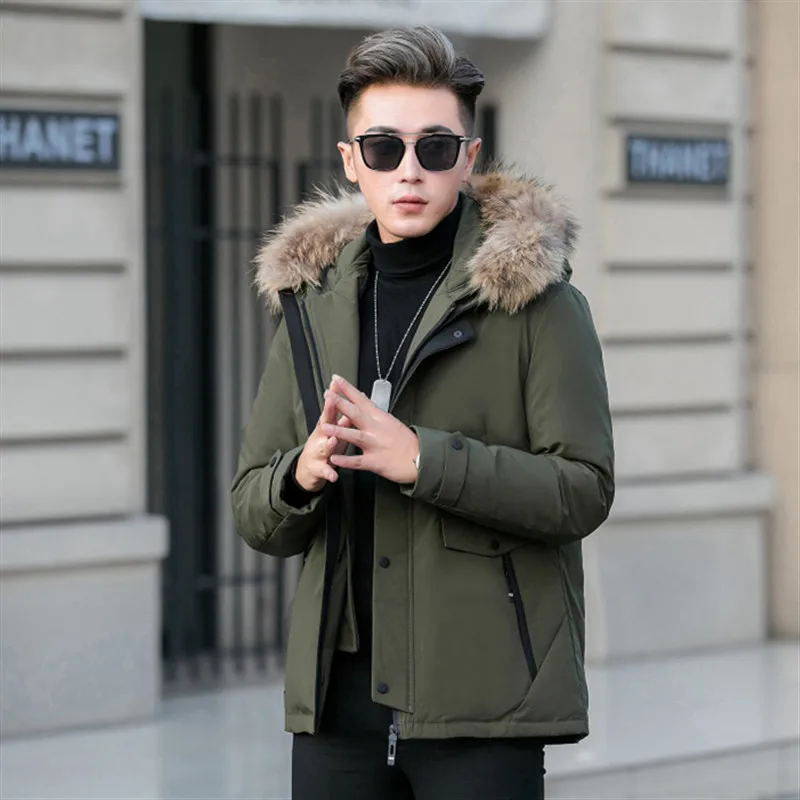 Новинка мужская зимняя куртка с большим меховым воротником и двойной молнией