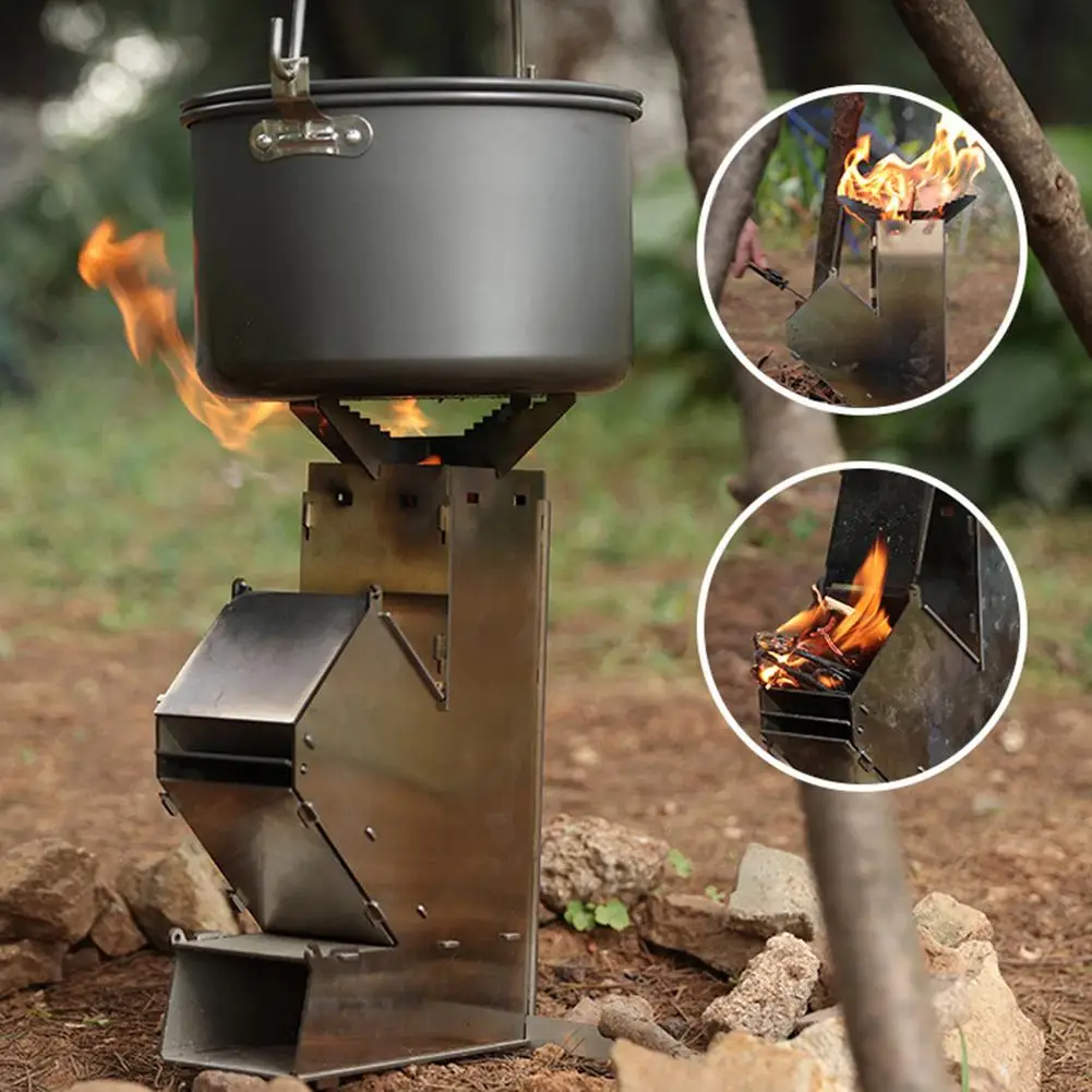 

Folding Wood Stove Portable Stainless Steel Collapsible Burning Rocket Stove For Outdoor Camping Hiking Picnic BBQ Cooking