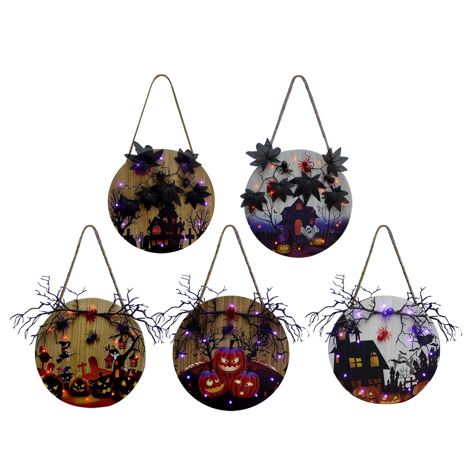 

Creative Halloween Hanging Sign with Light Front Door Indoor Farmhouse Halloween Party Wall Decor Ornament Crafts