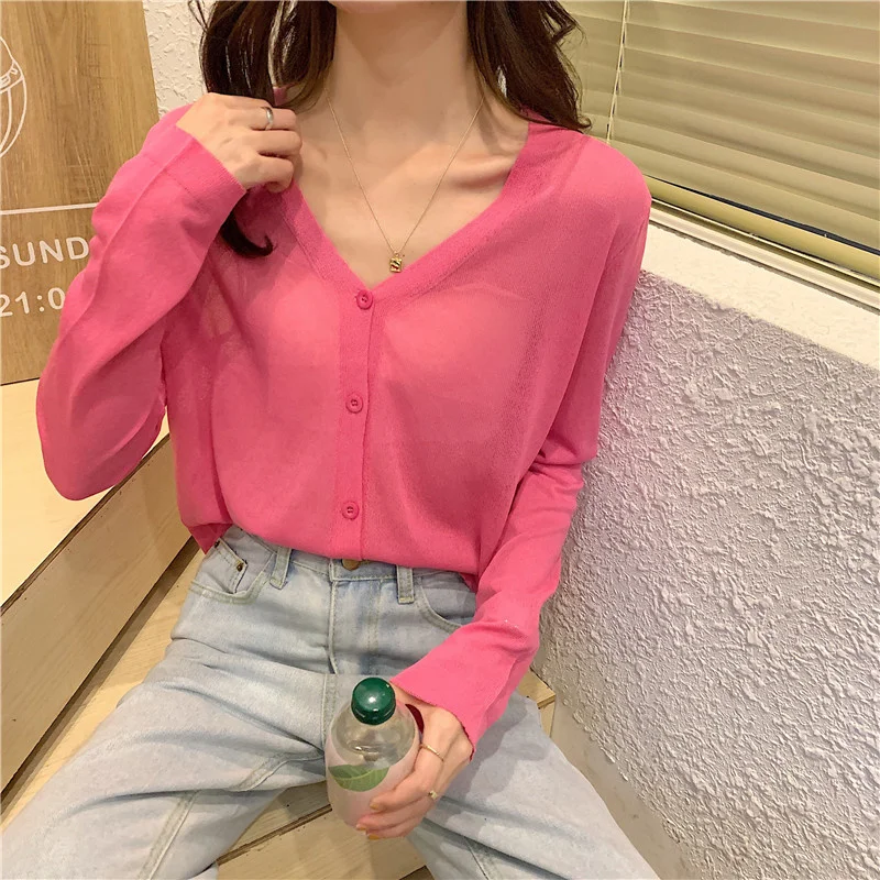 Цена 2021 стильная свободная Солнцезащитная рубашка с V-образным вырезом тонкий