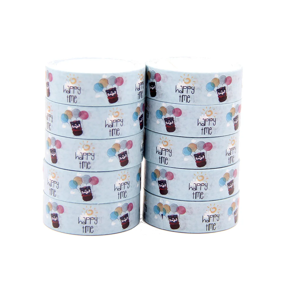 

NEW 10pcs/Lot 15mm x 10m Happy Time Cute Panda Happy Flying with Balloon Washi Tape Scrapbook Paper Masking Adhesive Washi Tape