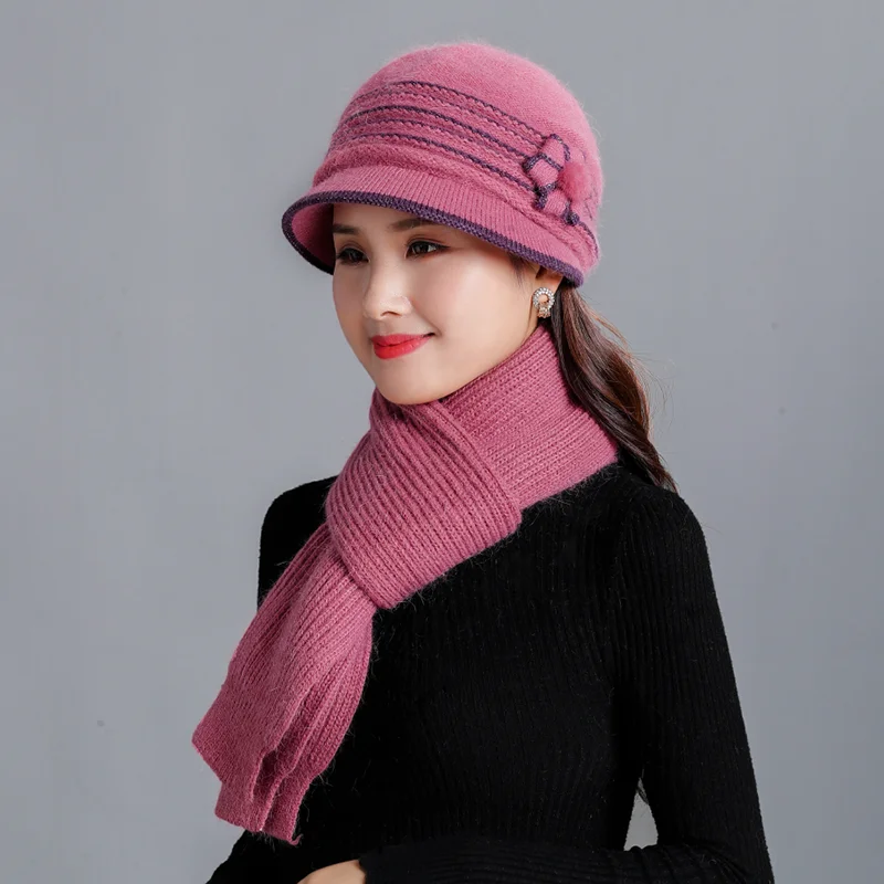 Женская шерстяная теплая Вязаная Шапка бини SUOGRY из смешанного кроличьего меха