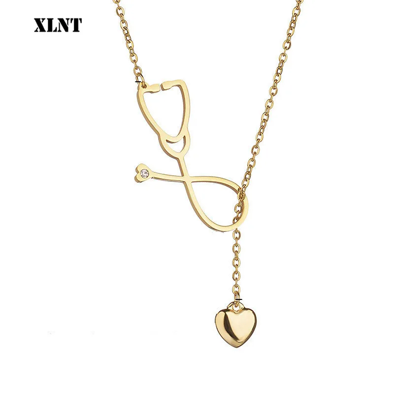 XLNT медицинское оборудование золотого цвета медсестры сердце ожерелье в виде