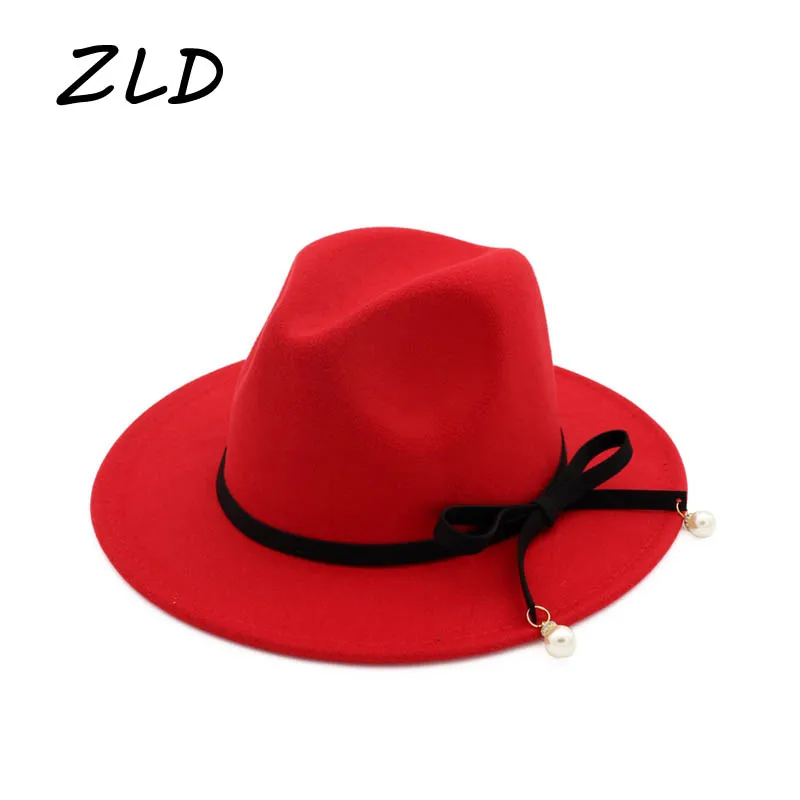 

Шляпа-федора из искусственной шерсти для мужчин и женщин, модная фетровая шапка в стиле ретро, джаз с жемчужным бантом, джазовая шляпа для ве...