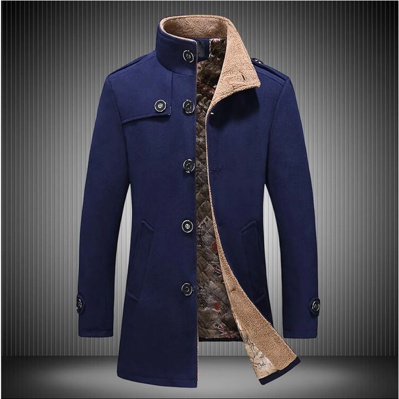 

Mens Fashion Jackets and Coats New Men's Windbreaker Plus Size Stand-up Collar Single-breasted Trench Coat Wool Lamb Jacket