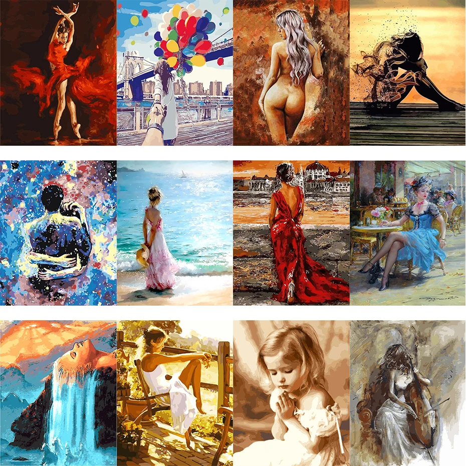 

AMTMBS Love Girls Dancer DIY Painting By Numbers Adults For Drawing Canvas HandPainted Pictures By Numbers Wall Art Decor Gifts