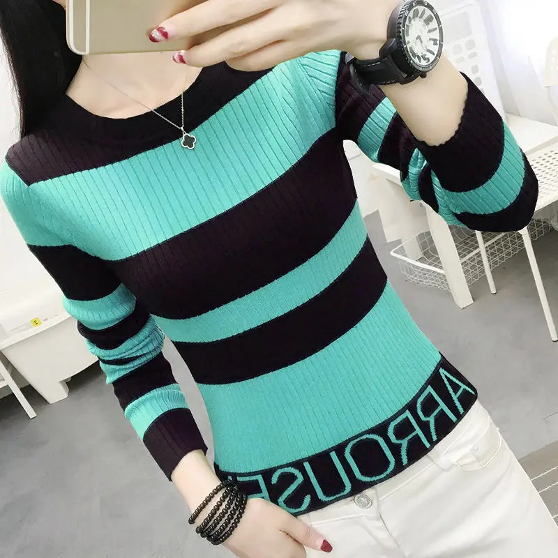 

Wide-striped undershirt long-sleeved with 2020 new foreign-style Blouse slim sweater
