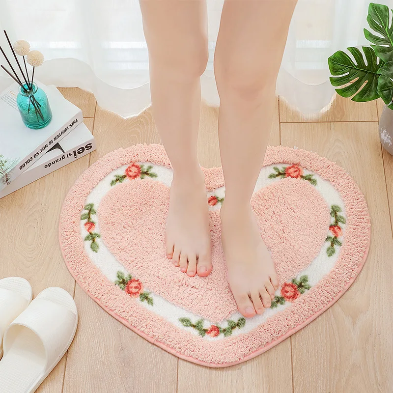 

Heart Shape Bathroom Mat Flower Pattern Toilet Bath Carpets Anti-slip Around WC Area Floor Rug Washable Bedroom Decor Doormat