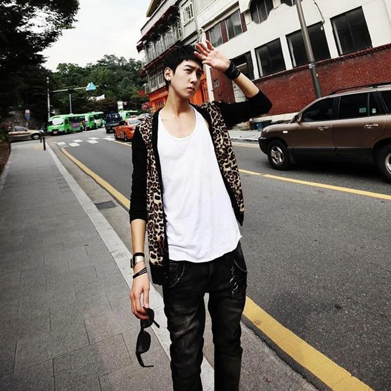 Мужская леопардовая футболка с длинным рукавом кардиган рубашка большого