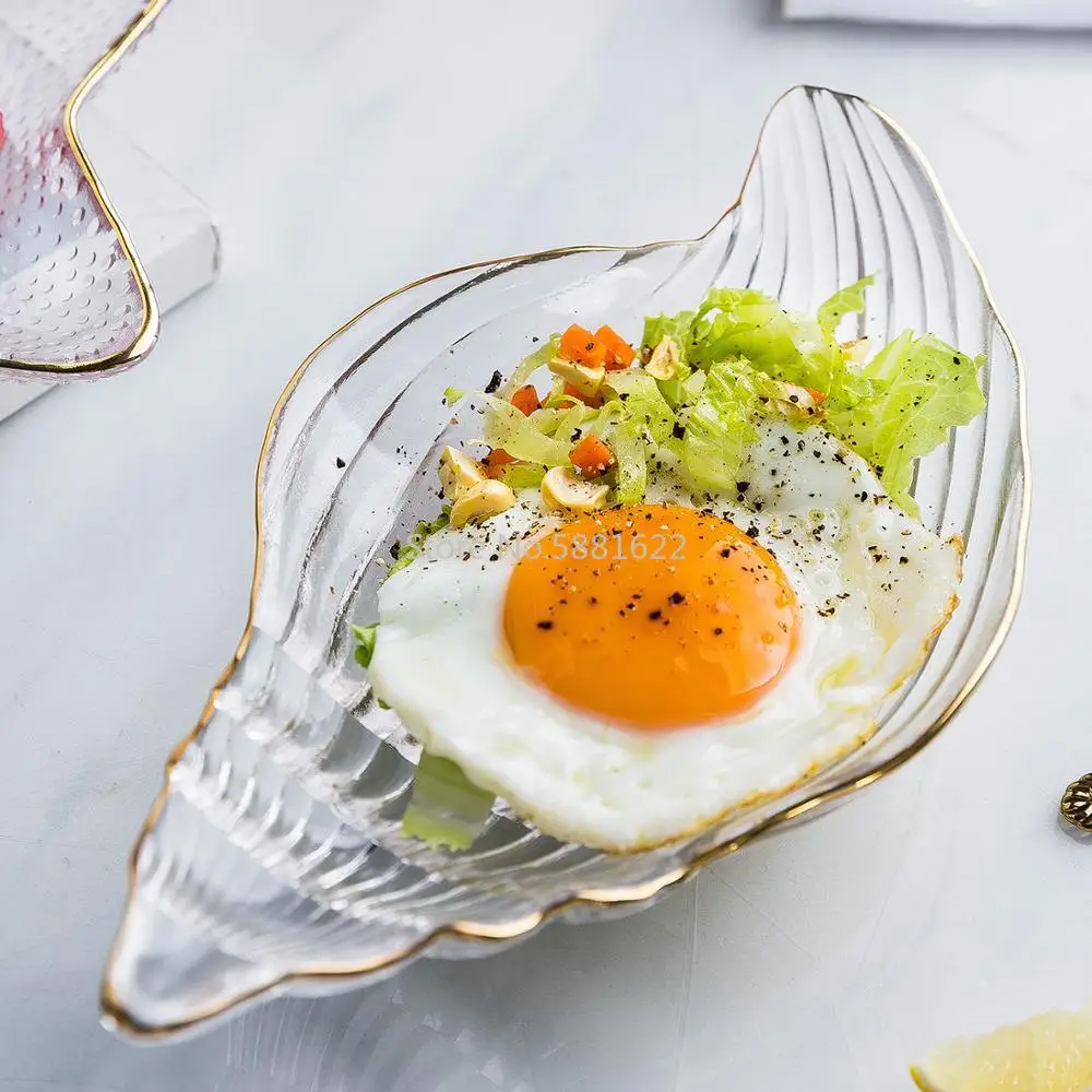 Transparent Glass Salad Bowl Stars Conch Dessert Snack Rice Fruit Vegetable Gold-Edged Kitchen Tableware | Дом и сад