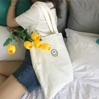 smiley canvas shoulder bag for women portable ladies large reusable shopping shopper bags female student beach tote handbags