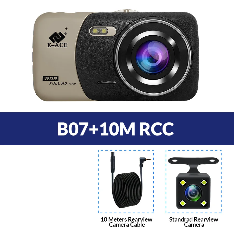 B07-10M RCC E-ACE B07 FHD 1080P Dashcam 4,0 дюймов ips Автомобильный видеорегистратор двойной объектив видео рекордер с камерой заднего вида ночного видения авто Регистратор - Название цвета: B07-10M RCC