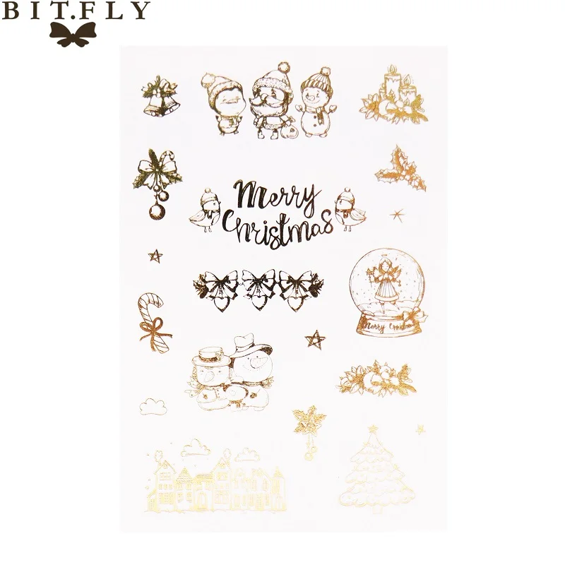 B BITFLY Merry Christmas снеговик, Рождественская елка, Лось альбом для стикеров, Подарочная коробка, украшение, бронзовая этикетка, новогодние украшения - Цвет: B