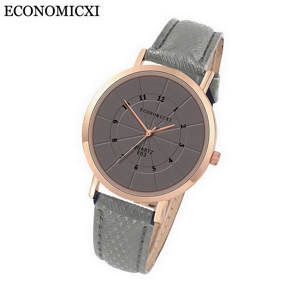 Популярные женские классические кварцевые часы с кожаным ремешком простые