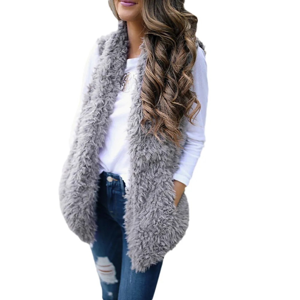 

2020 Winter waistcoat for women Plush chalecos mujer Faux Fur Solid Casual Sleeveless Warm Vest Jacket warm cashmere cardigan