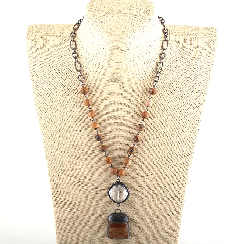 Женское колье чокер с подвеской ожерелье из натурального полудрагоценного камня