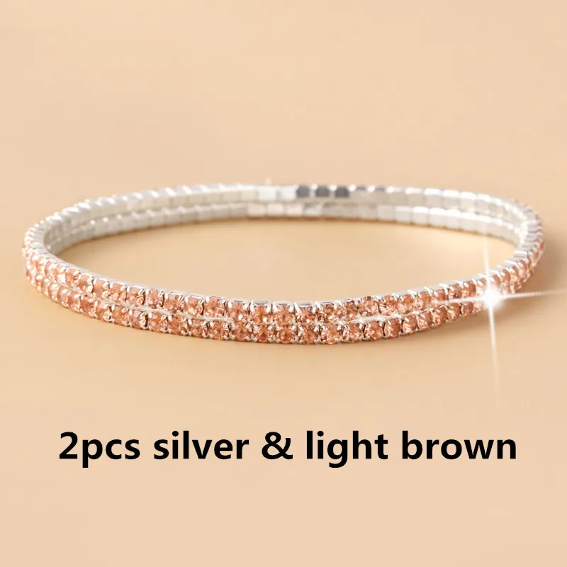 2pcsilver ligtbrown 1-2 шт набор циркониевый регулируемый браслет для женщин шариковая направляющая Кристалл CZ золото/серебро цвет ювелирные изделия Pulseira Feminina - Окраска металла: 2pcsilver ligtbrown