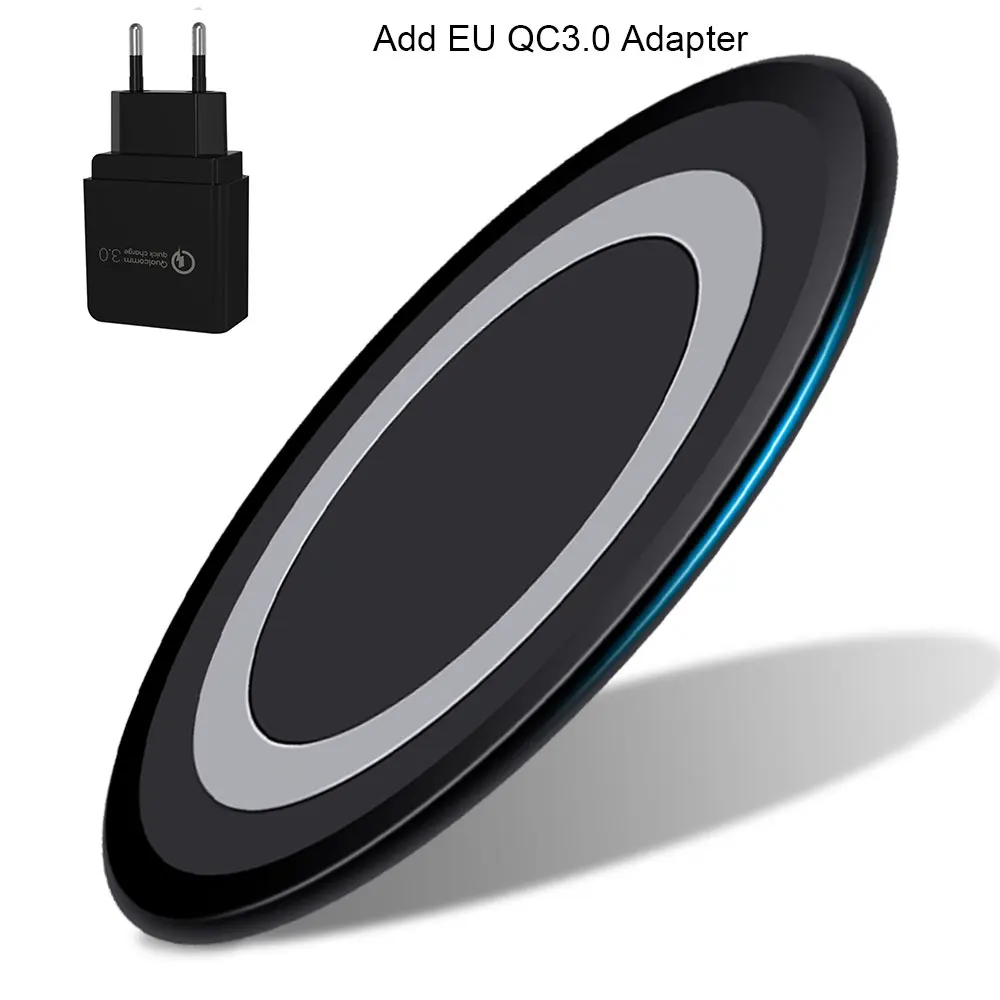 Add EU QC3.0 Adapter Водонепроницаемый ультра тонкий Silm беспроводной зарядное устройство 10 Вт для huawei Xiaomi Mi 9 samsung Galaxy S9 iPhone XR X XS QI Беспроводная зарядка - Цвет: Add EU QC3.0 Adapter