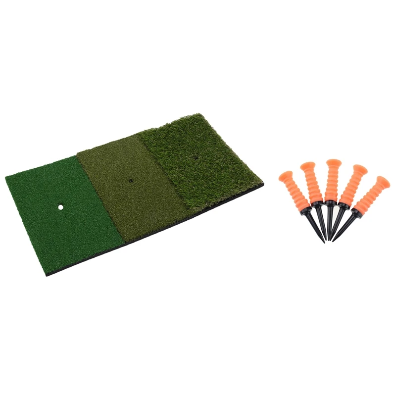 

1Pcs 12X24 Inch Golf Hitting Mat Tri-Turf Golf Mat With Tees Hole & 5Pcs Golf Elastic Soft Rubber Sleeve Ball Tack