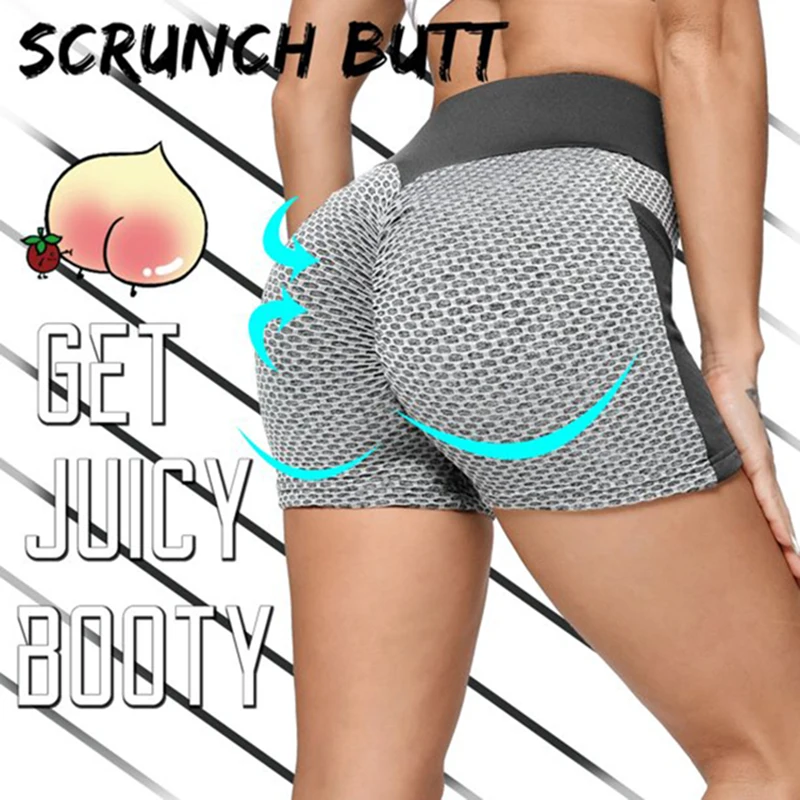 High V-waistband Sport Shorts with Side Pocket for Women Honeycomb Texture Butt Lift Leggings Fitness Gym Yoga Biker Short Pants