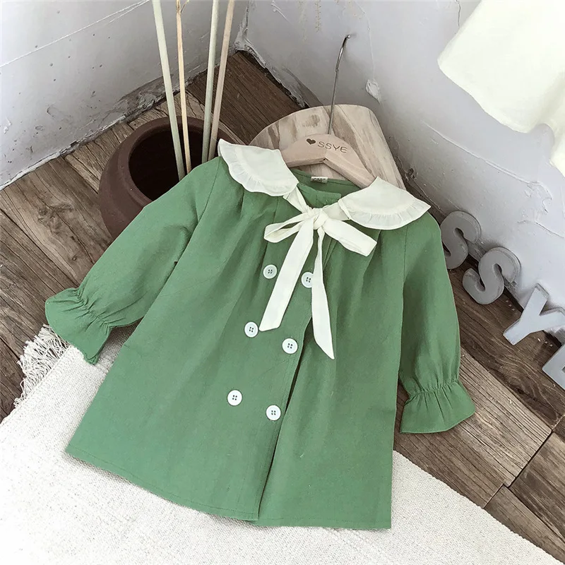 Платье с длинным рукавом и отложным воротником для девочек в Корейском стиле |