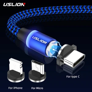 Магнитный зарядный кабель USLION, Micro USB, Type C, Lightning, 12м