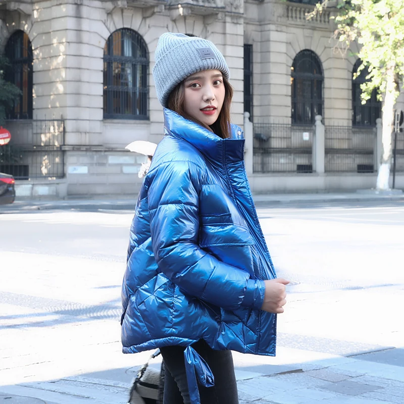 Winter women's jacket fashion style thick down cotton dress bright side short loose cotton-padded coat coat bread dress ladies o