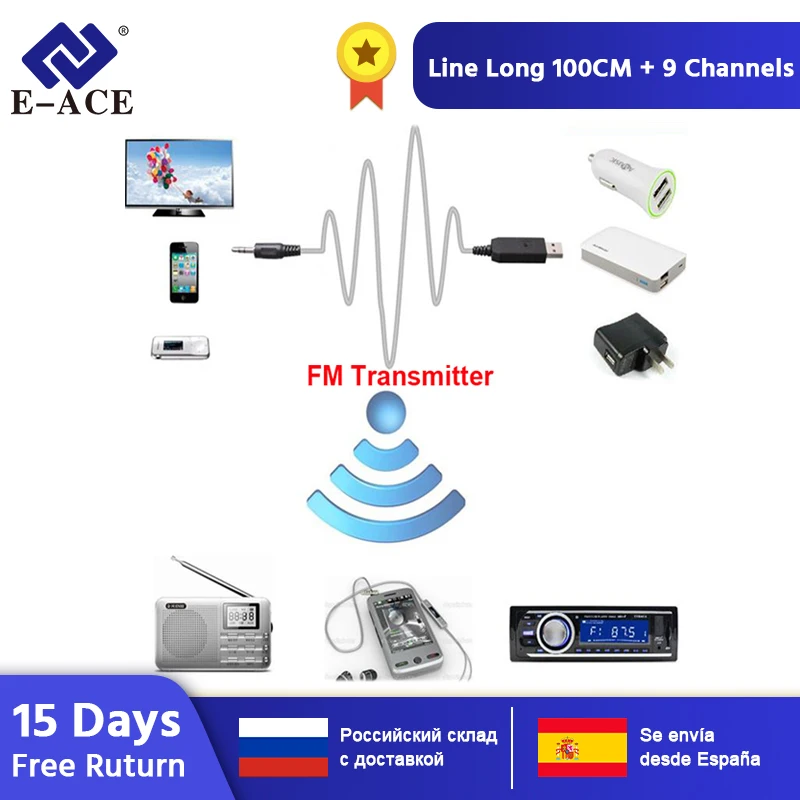 E-ACE портативный FM передатчик беспроводной Автомобильный Mp3 плеер FM модулятор Черный для Авто Аудио телевидения компьютер DVD iPhone мобильный