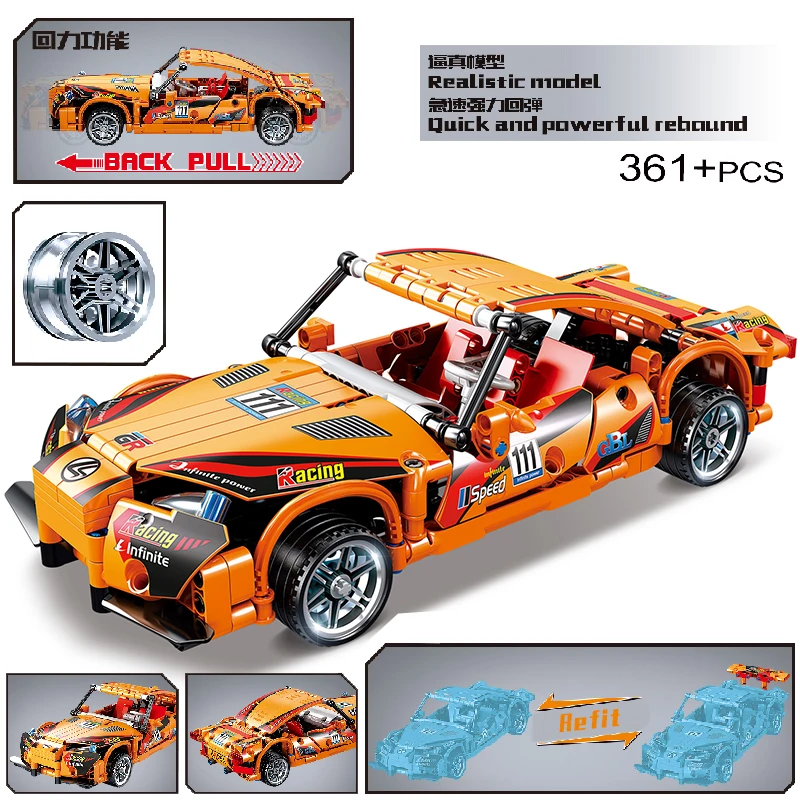 

MOC 361pcs Classic City Pull Back Sports Racing Car Building Block Model High-Tech Vehicle Kid Toy Assembled DIY Bricks Gift