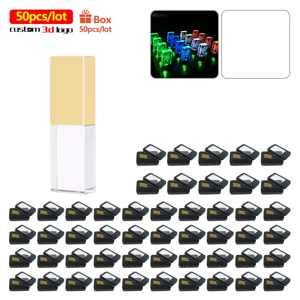 

50pcs/lot with box free custom logo Crystal usb flash drives flash drive 128GB 64GB16GB 8GB pendrives for gift