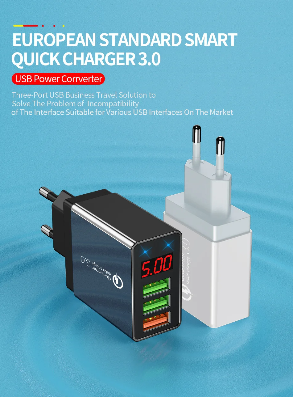 

Quick Charge 3.0 3USB Charging lnterface 30W QC3.0 QC Fast Charging Multi Plug Mobile Phone Charger For iPhone Xiaomi Huawei