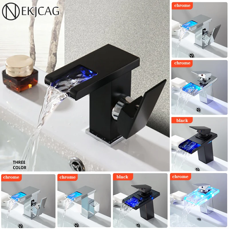 Светодиодный смеситель для раковины RGB цвета крепление на палубе латунь